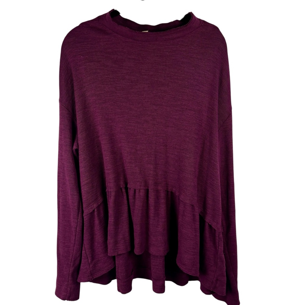 Pilcro Burgundy Plum Ruffled Bottom Sweater Long Sleeve Knit Blouse, XLarge
